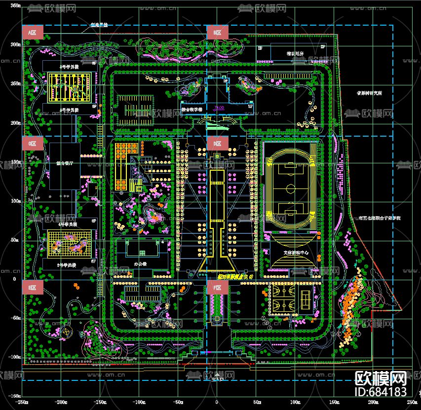 现代学校景观设计cad施工图下载（渲染图2）