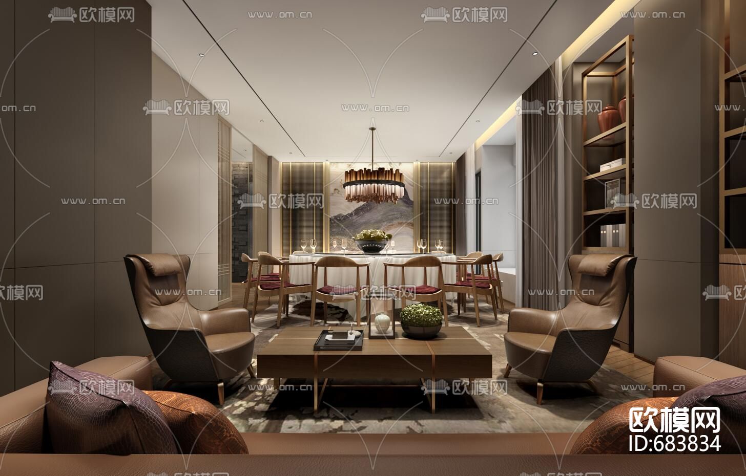 万咖金融会所全套施工图+效果图下载（渲染图1）