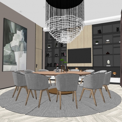  现代餐厅包房su模型 