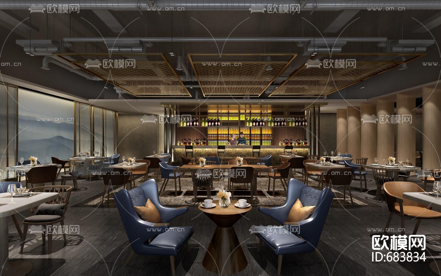 万咖金融会所全套施工图+效果图下载（渲染图4）