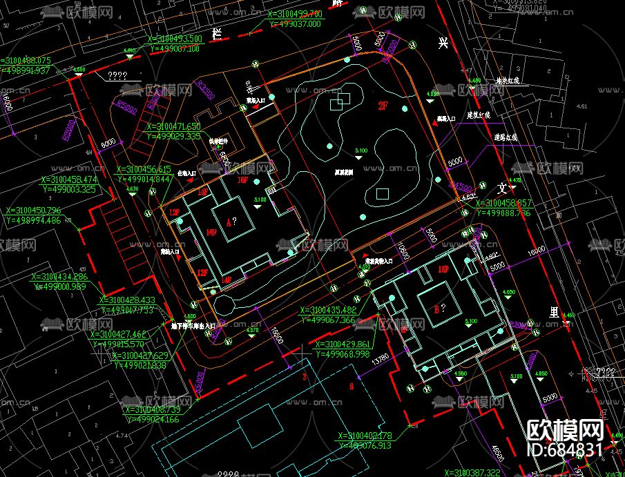 现代小区景观绿化cad施工图下载（渲染图3）