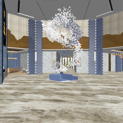  现代酒店大堂su模型 