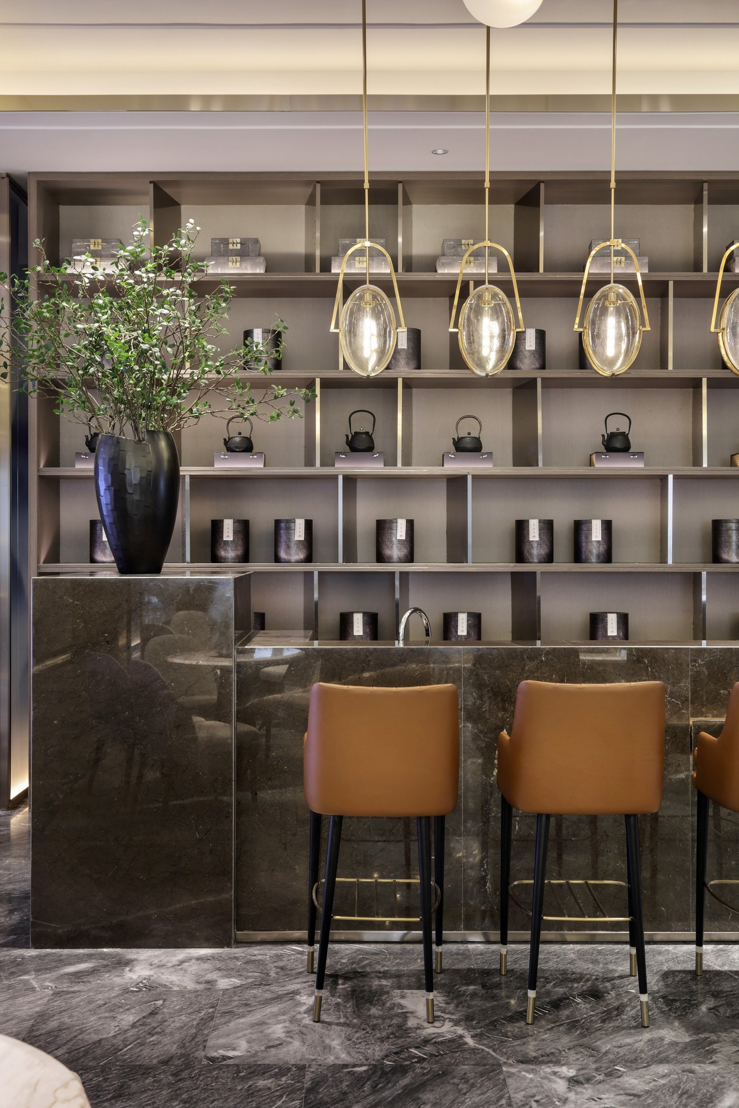 岳蒙设计 新中式售楼处吧台