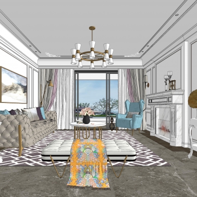 欧式客厅su模型