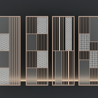 新中式夹丝玻璃屏风隔断3d模型