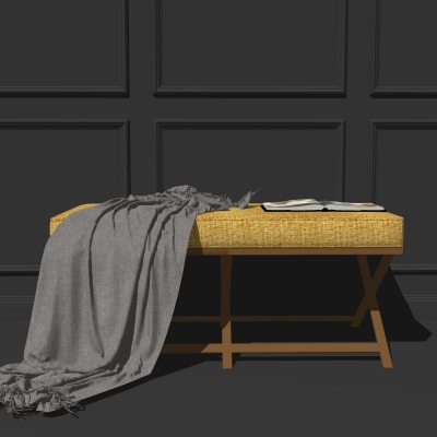  现代皮革床尾凳脚踏su模型 