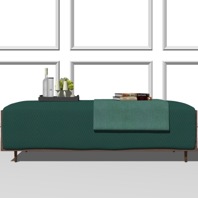  现代皮革床尾凳脚踏su模型 