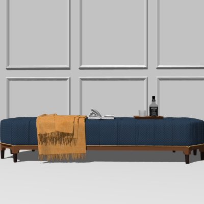  现代皮革床尾凳脚踏su模型 