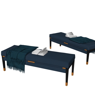  现代皮革床尾凳脚踏su模型 