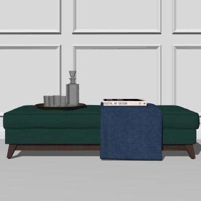  现代皮革床尾凳脚踏su模型 