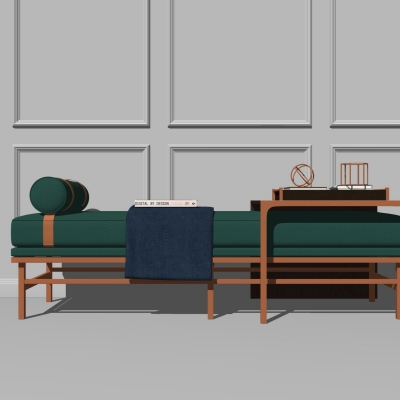  现代皮革脚踏床尾凳su模型 