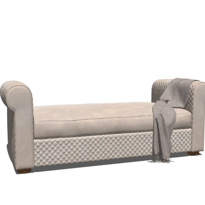  简欧布艺床尾凳脚踏su模型 