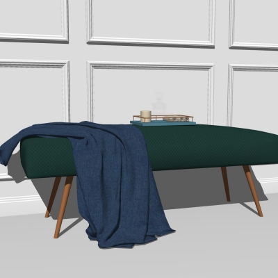  现代皮革床尾凳脚踏su模型 