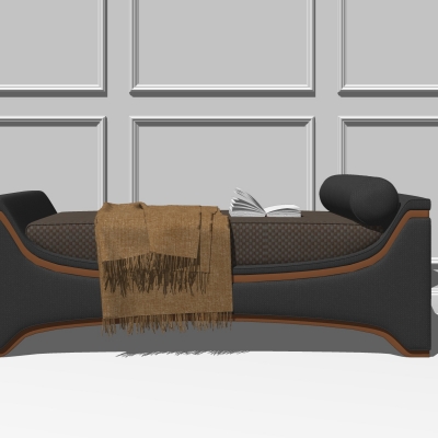  新中式皮革床尾凳su模型 