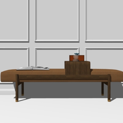  现代皮革床尾凳脚踏su模型 