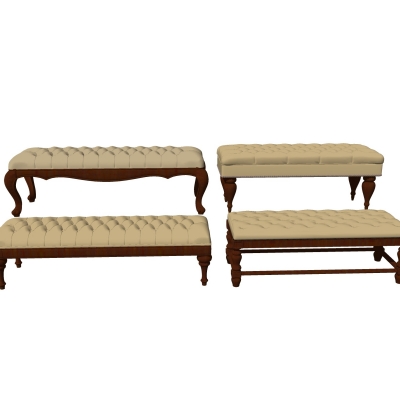  美式皮革脚踏床尾凳su模型 