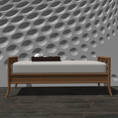  新中式布艺床尾凳脚踏su模型 