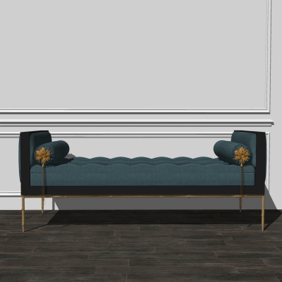  新中式布艺床尾凳脚踏su模型 