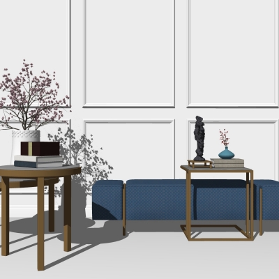  现代皮革床尾凳脚踏su模型 