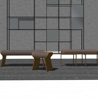  现代金属布艺床尾凳脚踏su模型 