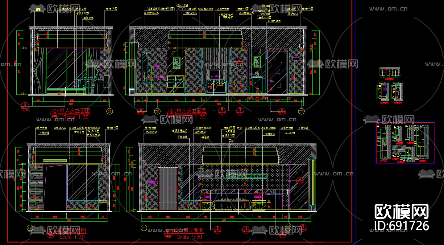 标准单人房立面详图下载