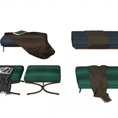  现代皮革床尾凳脚踏su模型 