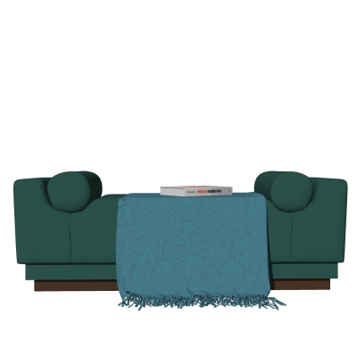  新中式皮革床尾凳脚踏su模型 