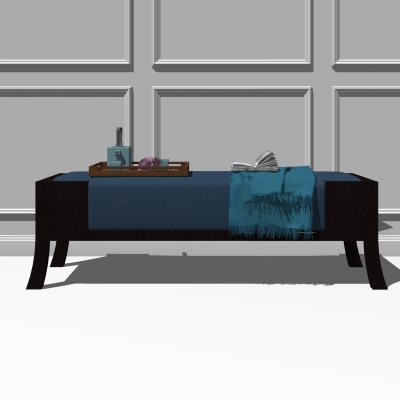  新中式实木皮革脚踏su模型 