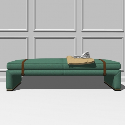  现代皮革床尾凳脚踏su模型 
