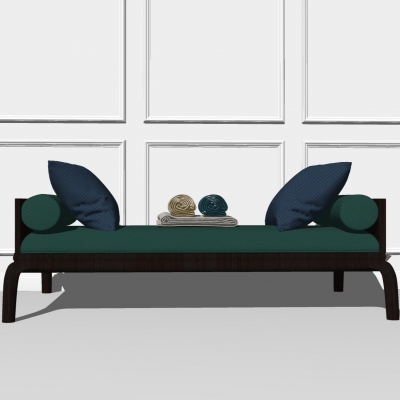  新中式实木皮革脚踏su模型 