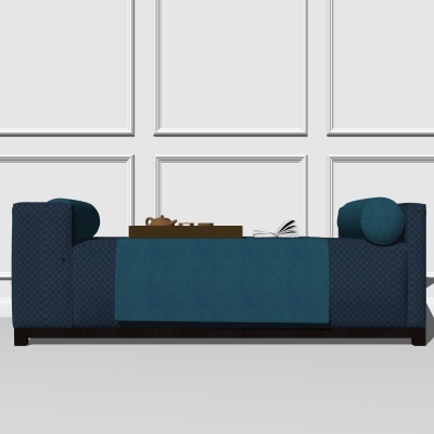  新中式皮革床尾凳脚踏su模型 