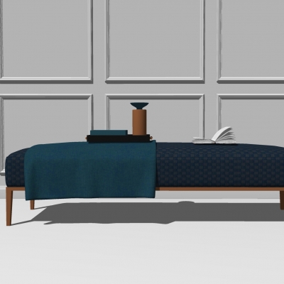  现代皮革床尾凳脚踏su模型 