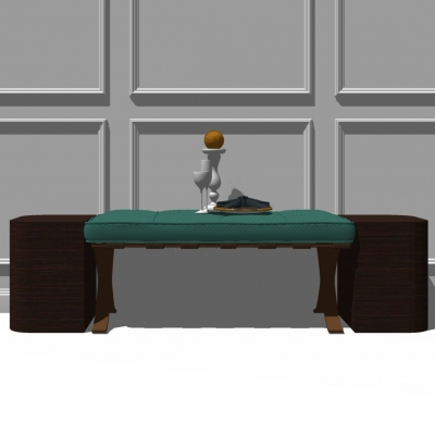  现代皮革床尾凳脚踏su模型 