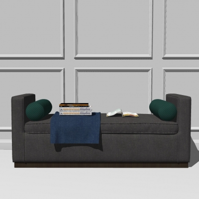  新中式布艺床尾凳脚踏su模型 