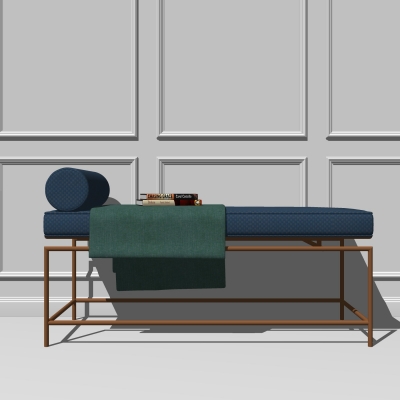  新中式皮革床尾凳脚踏su模型 