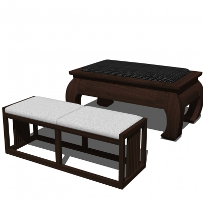  新中式实木脚踏su模型 