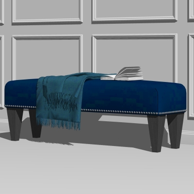  简欧布艺床尾凳脚踏su模型 