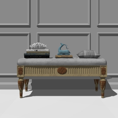  欧式布艺床尾凳脚踏su模型 