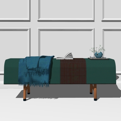  现代皮革床尾凳脚踏su模型 