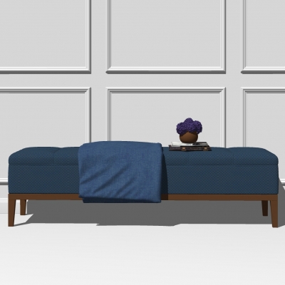  现代皮革床尾凳脚踏su模型 