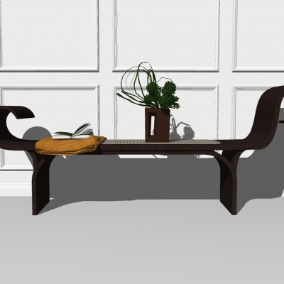  现代实木床尾凳su模型 