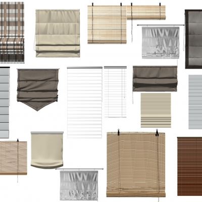  现代布艺窗帘卷帘组合su模型 