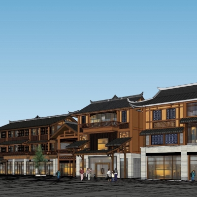  中式民俗商业街su模型 