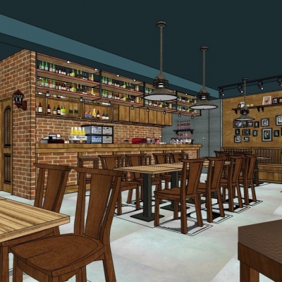  工业风快餐厅su模型 
