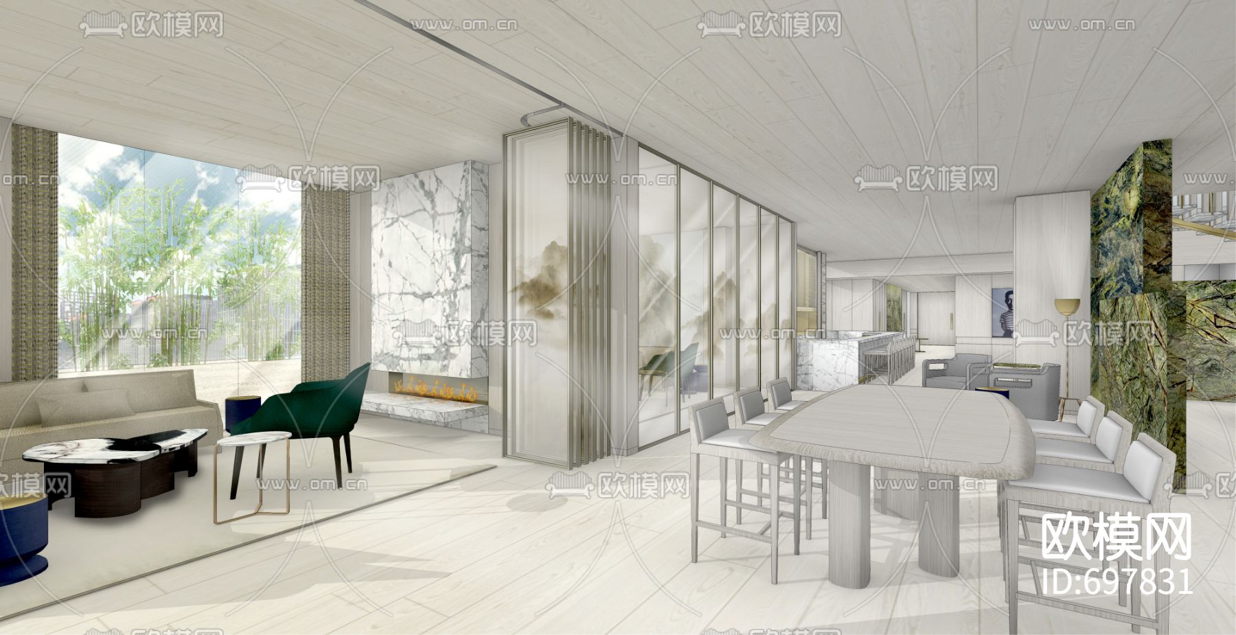 北京梵悦顶层会所cad施工图下载（渲染图3）