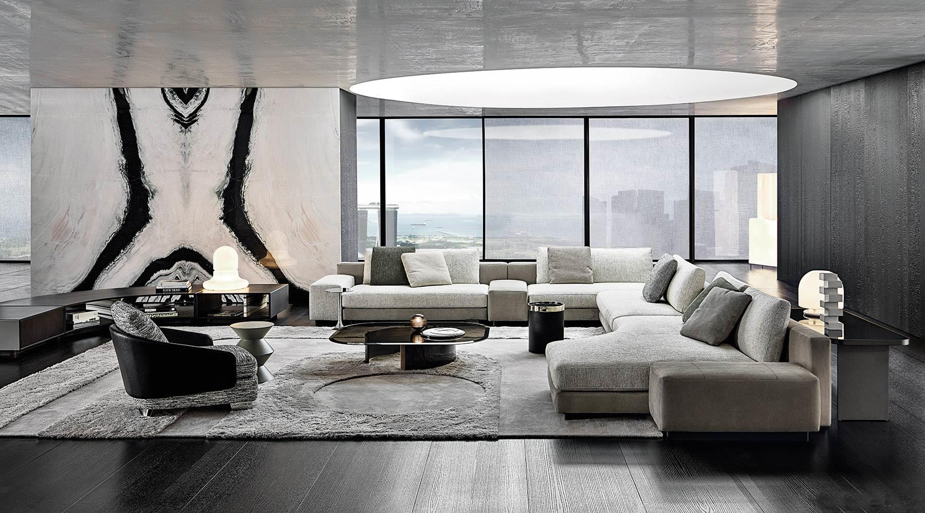 意大利minotti品牌 现代布艺转角沙发组合