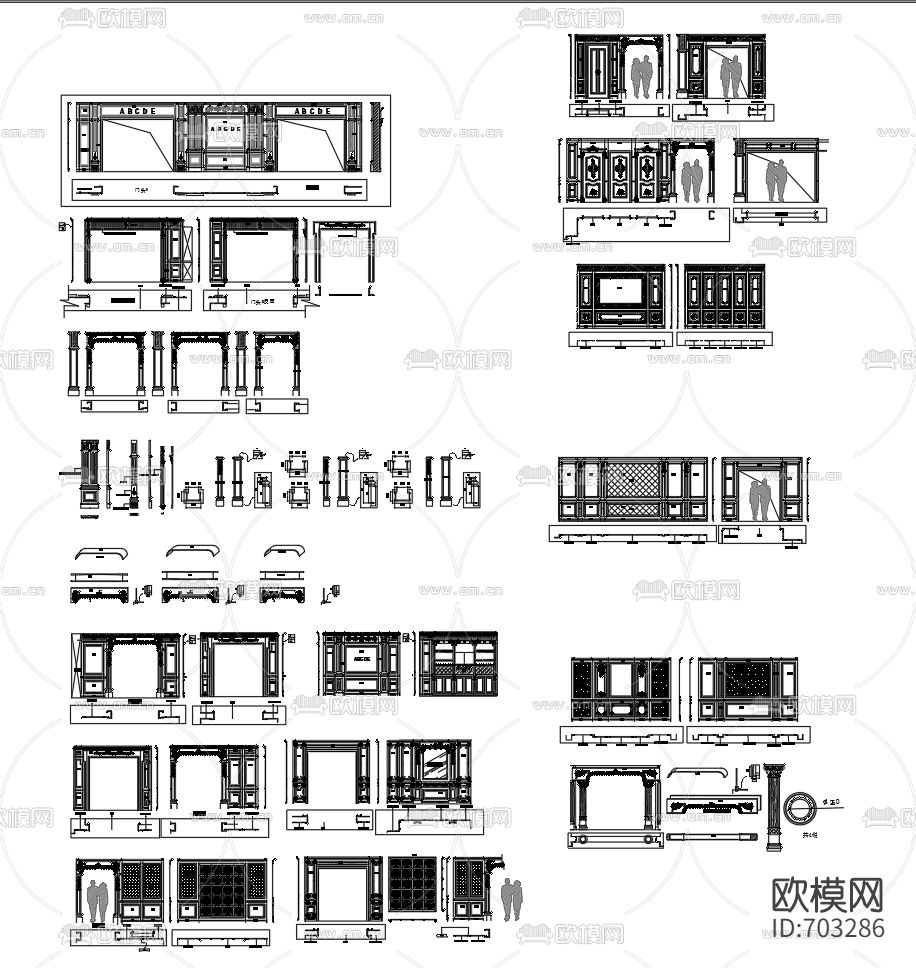 法式护墙板CAD大样图下载（渲染图1）