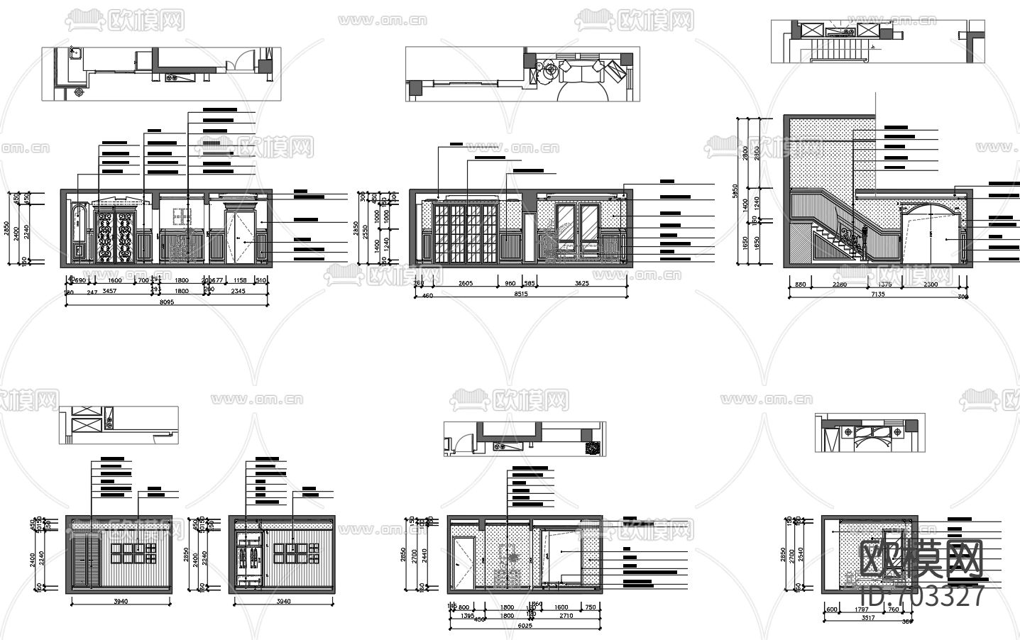 美式木墙板CAD大样图下载（渲染图4）