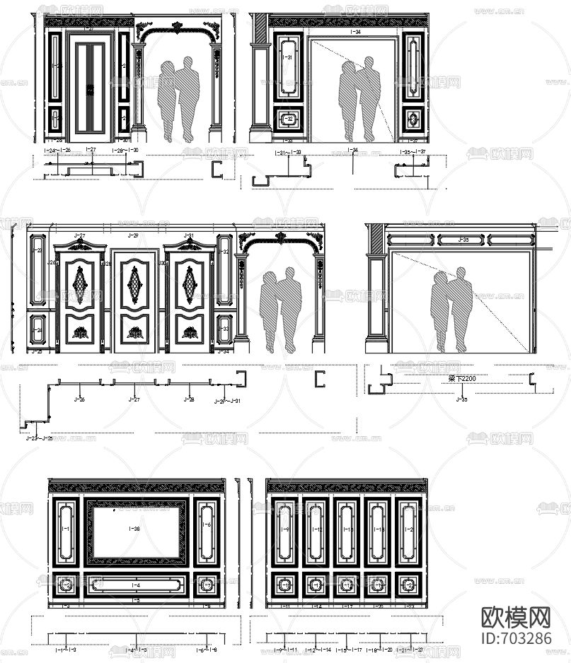 法式护墙板CAD大样图下载（渲染图4）