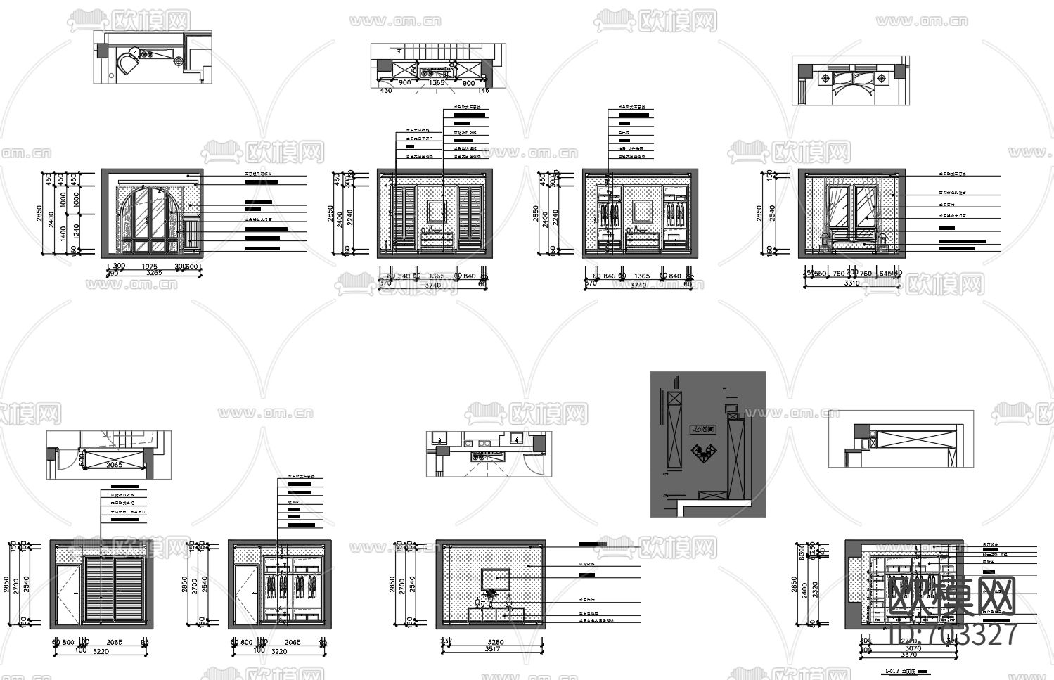 美式木墙板CAD大样图下载（渲染图1）